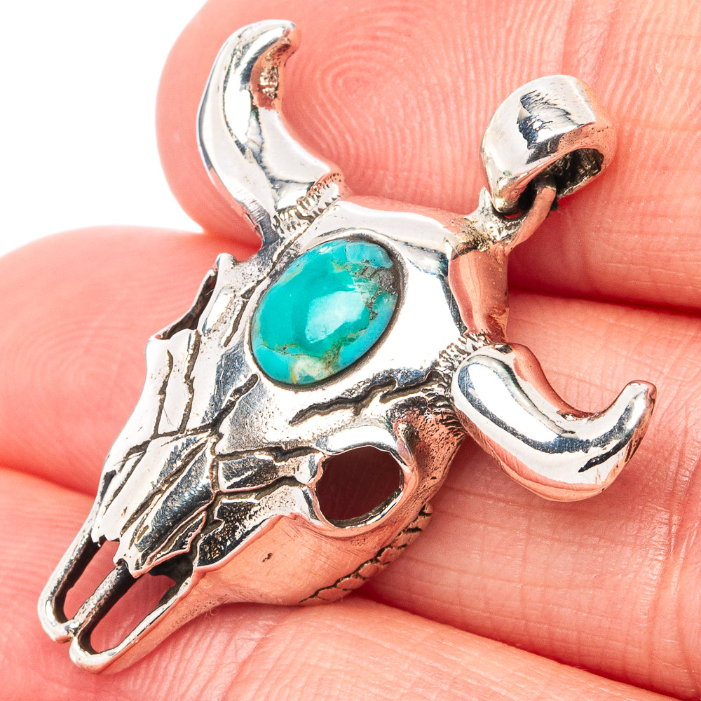 Mohave Turquoise Cow Skull Pendant 1 1/4" (.925 Sterling Silver)