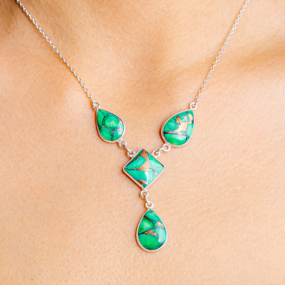 Green Dahlia Mohave Turquoise Necklace 17 to 18" (.925 Sterling Silver)