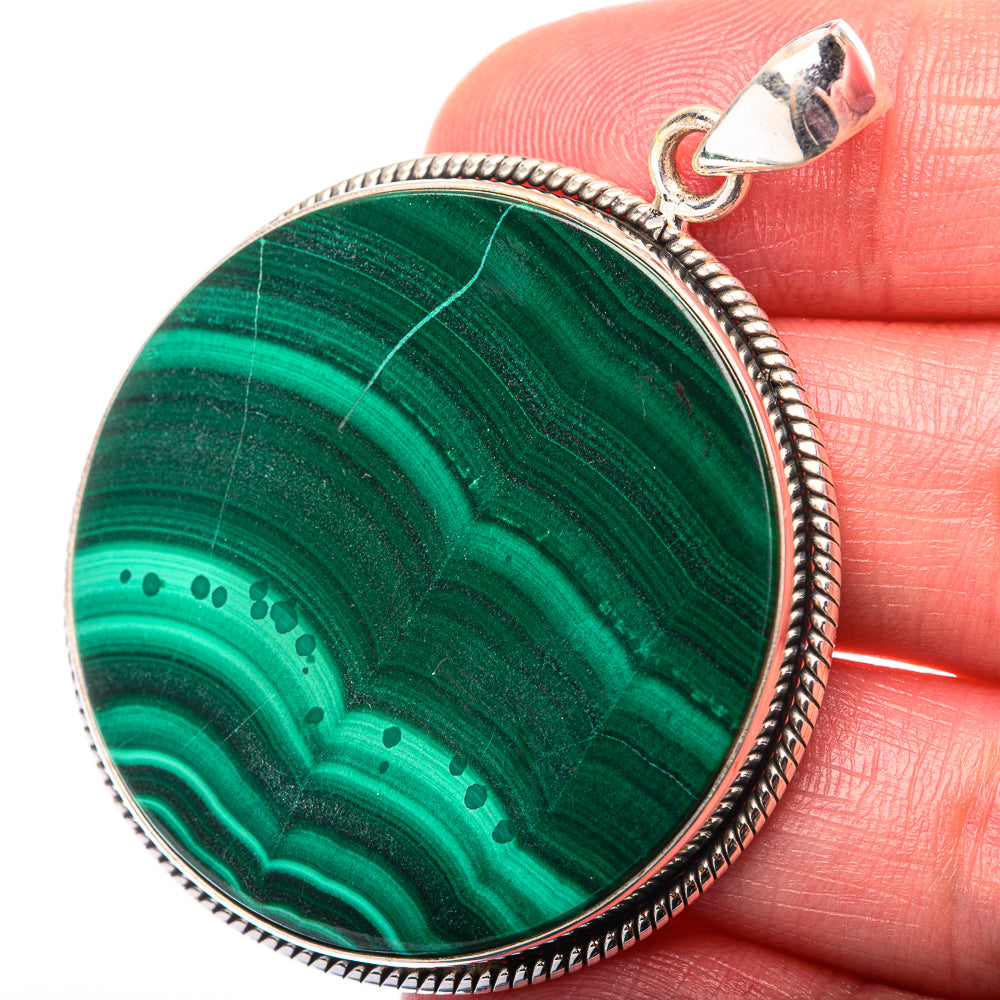 Malachite Coin Pendant 2" (925 Sterling Silver) PD38535
