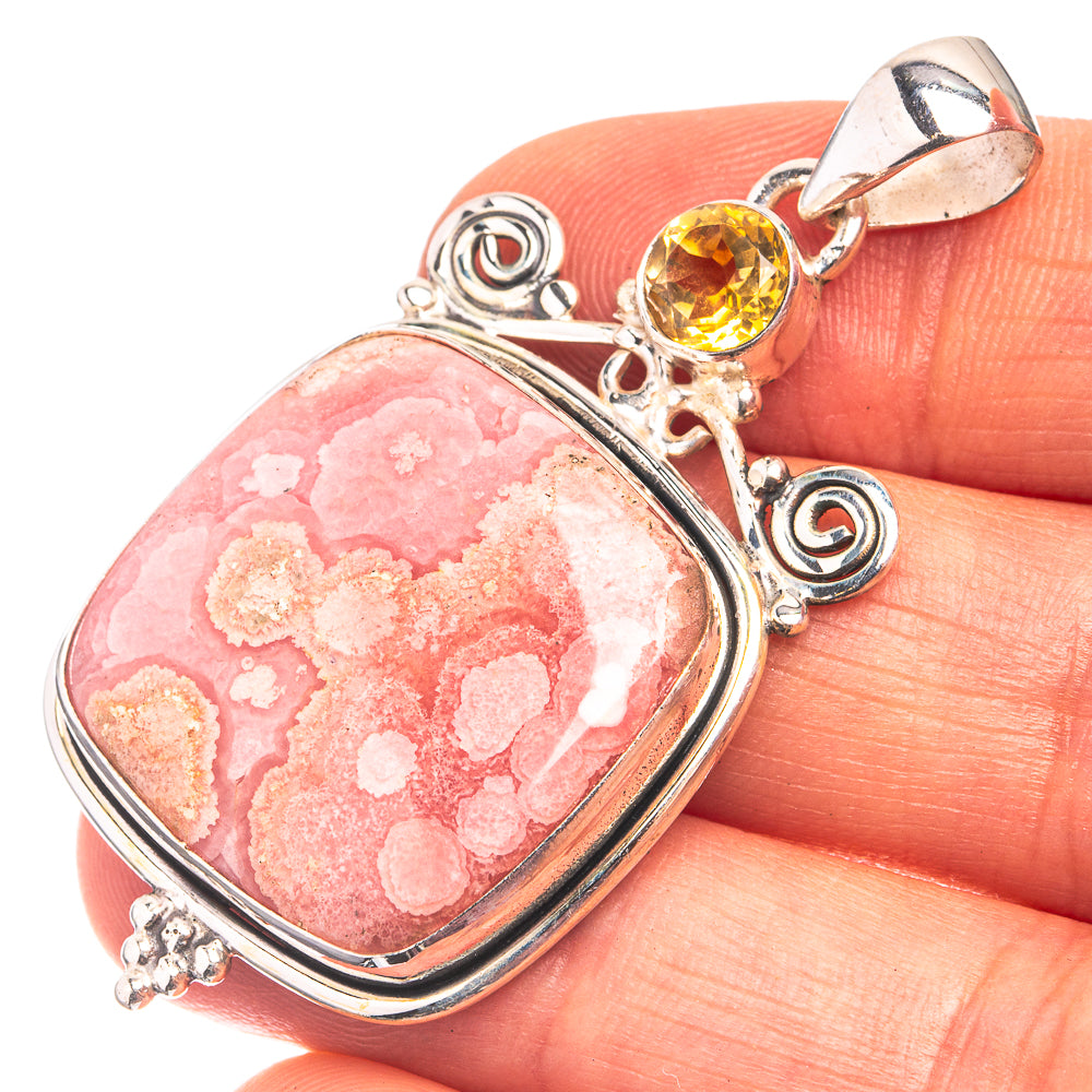 Rhodochrosite, Citrine Pendant 2" (925 Sterling Silver) P38872