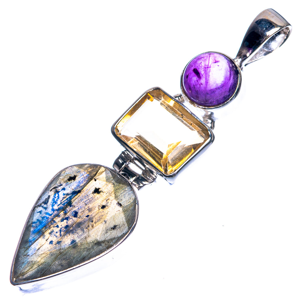 Labradorite, Citrine, Amethyst 925 Sterling Silver Pendant 2 1/8"