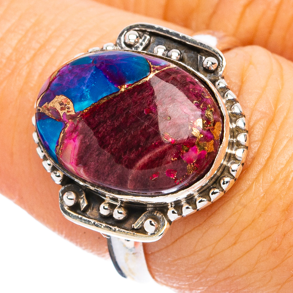 Kingman Pink Dahlia Turquoise Ring Size 7.5 (925 Sterling Silver) R8244