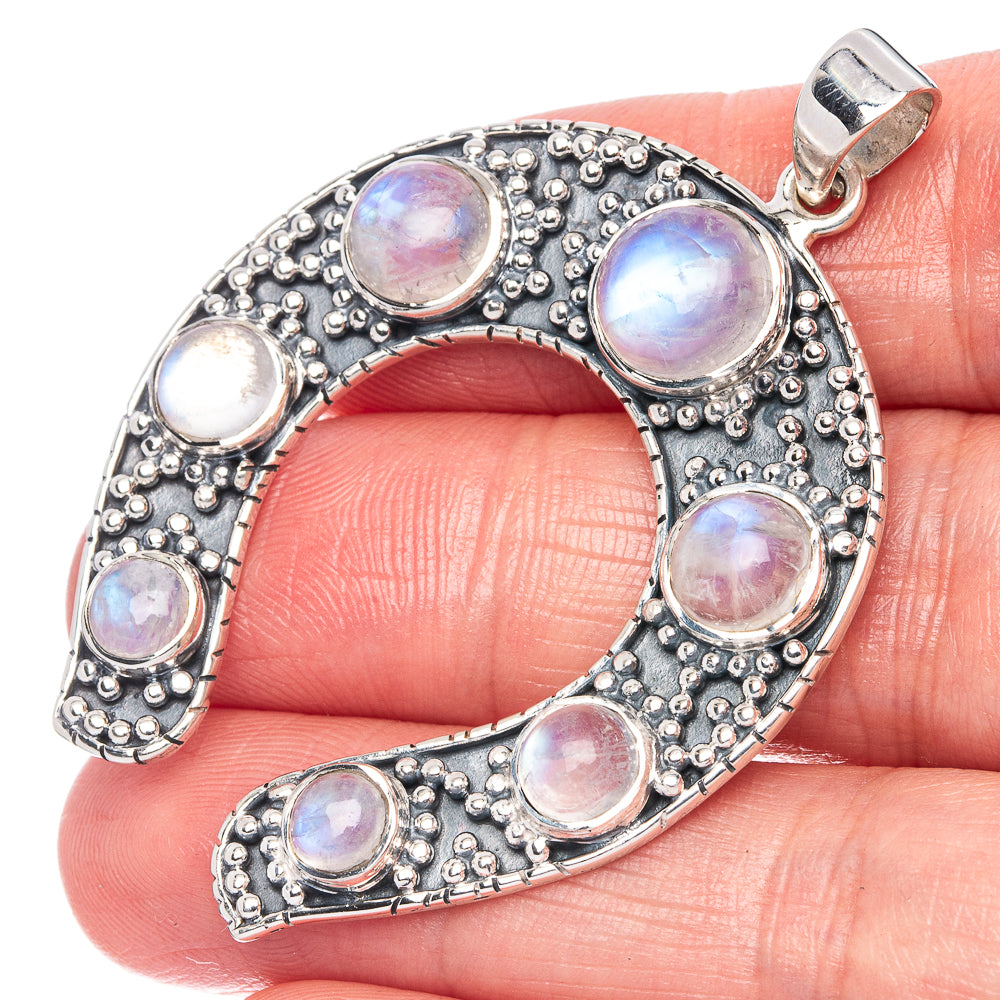Signature Rainbow Moonstone Horseshoe Pendant 2 1/8" (925 Sterling Silver) P42296