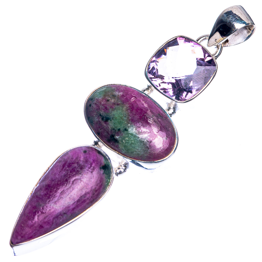 Ruby Zoisite, Amethyst 925 Sterling Silver Pendant 2 1/2"