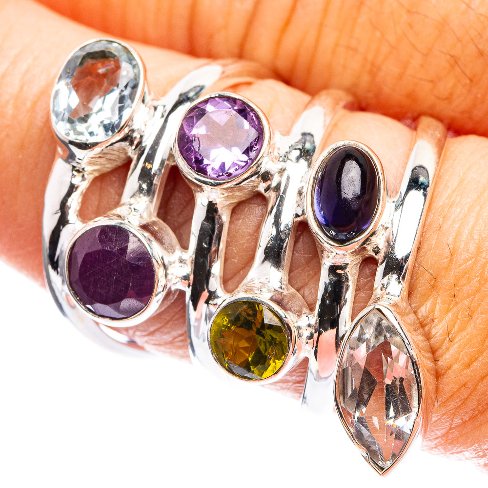 Large Blue Topaz, Ruby, Amethyst, Peridot, Black Onyx, White Quartz Ring Size 7.5 (925 Sterling Silver) R143047