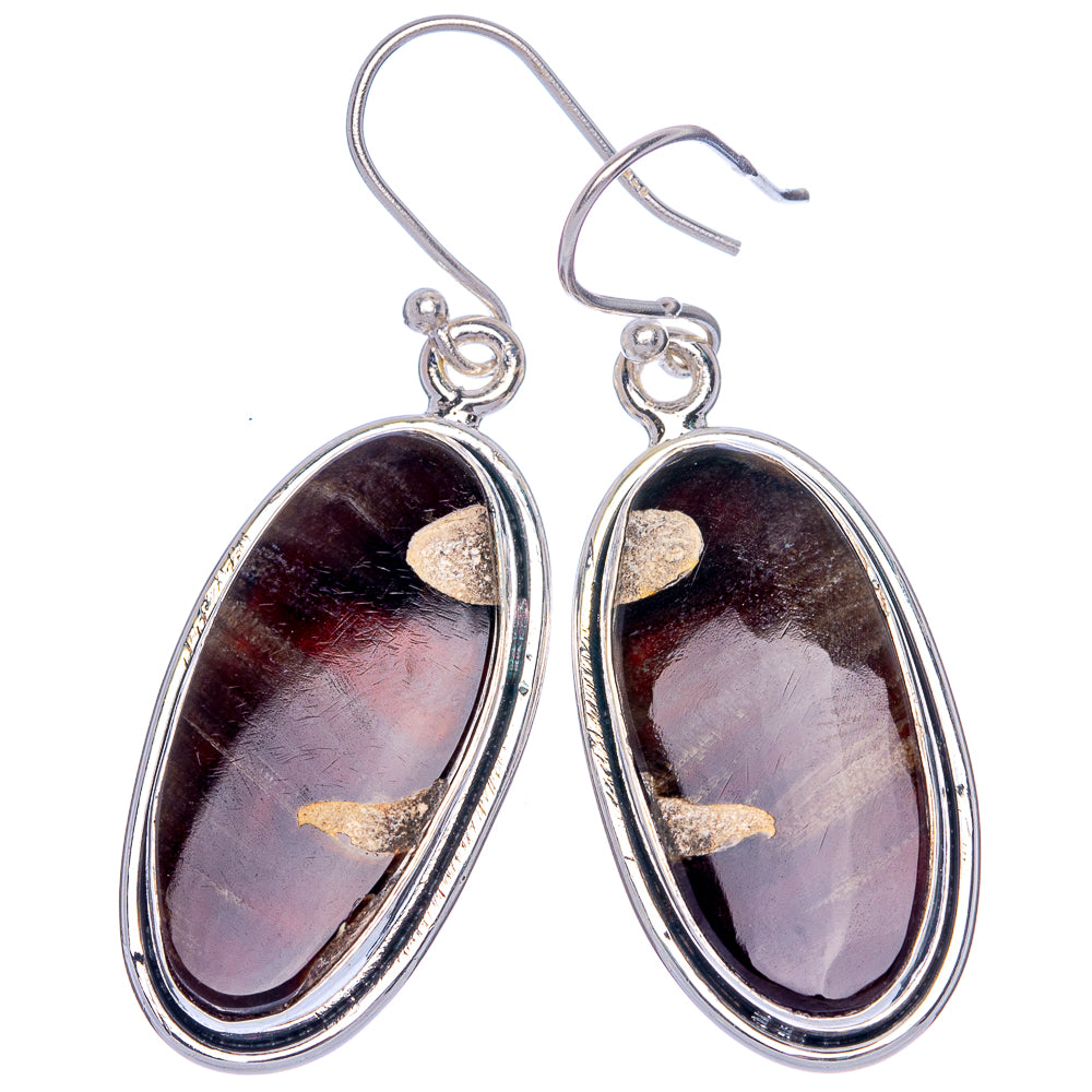 Peanut Wood Jasper Earrings 1 3/4" (925 Sterling Silver) E433056