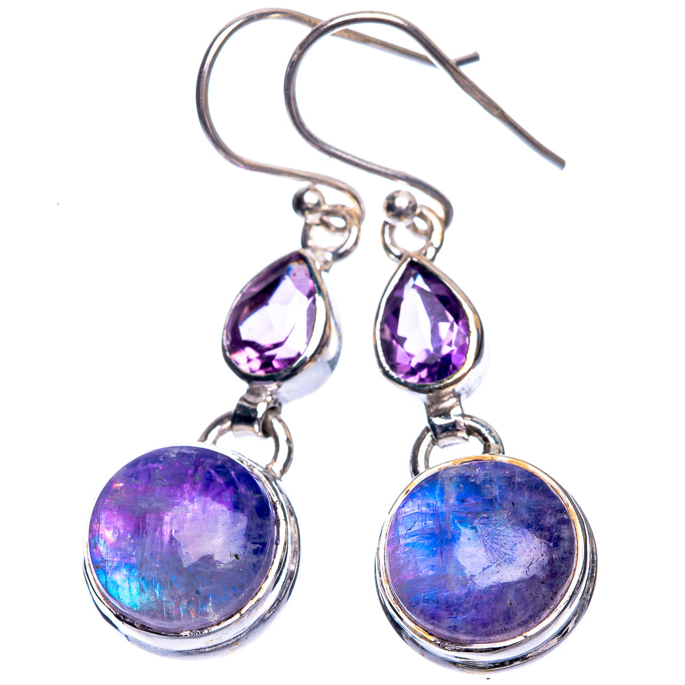 Rainbow Moonstone, Amethyst Earrings 1 1/2" (925 Sterling Silver) E432484