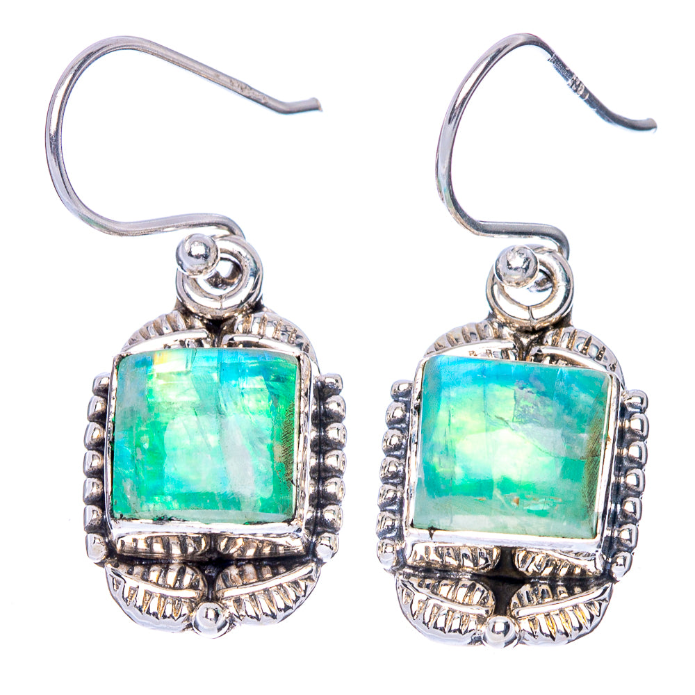 Green Moonstone Earrings 1 3/8" (925 Sterling Silver) E1417