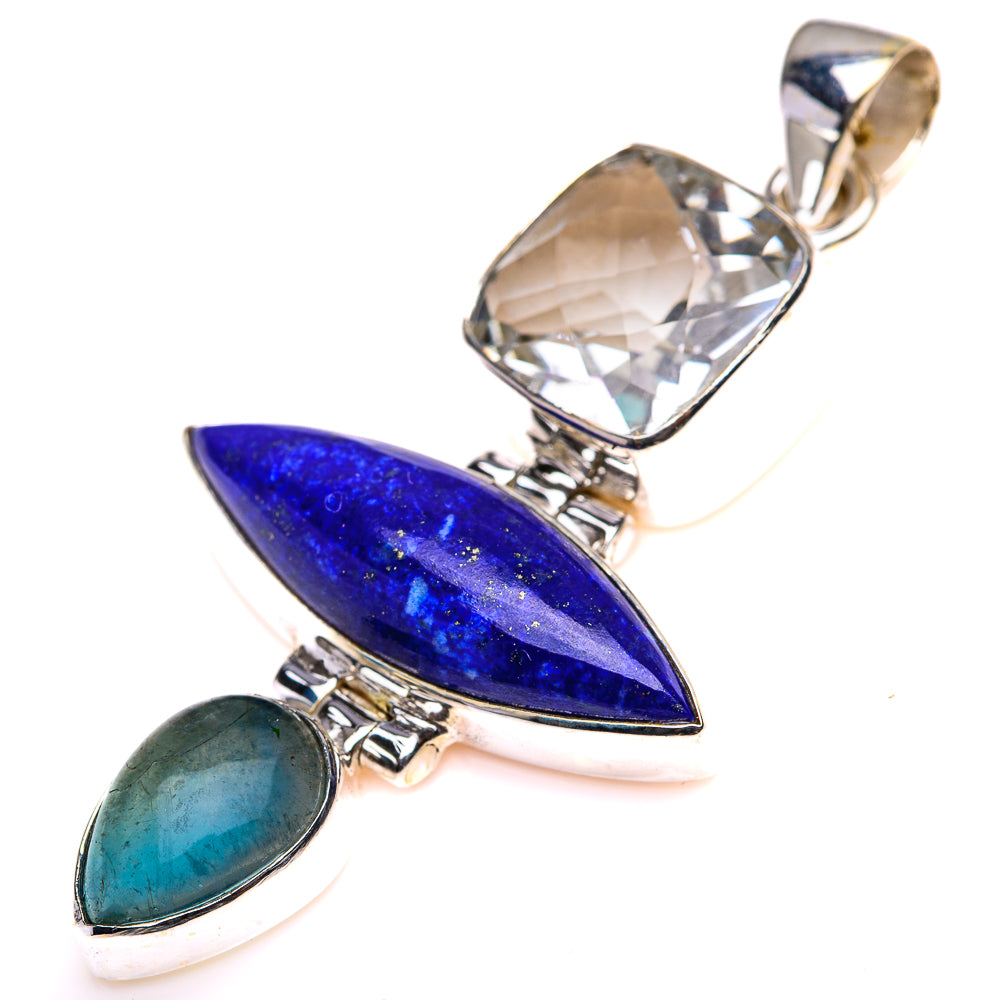 Lapis Lazuli, White Quartz, Blue Fluorite Pendant 2 1/8" (925 Sterling Silver) PD38507