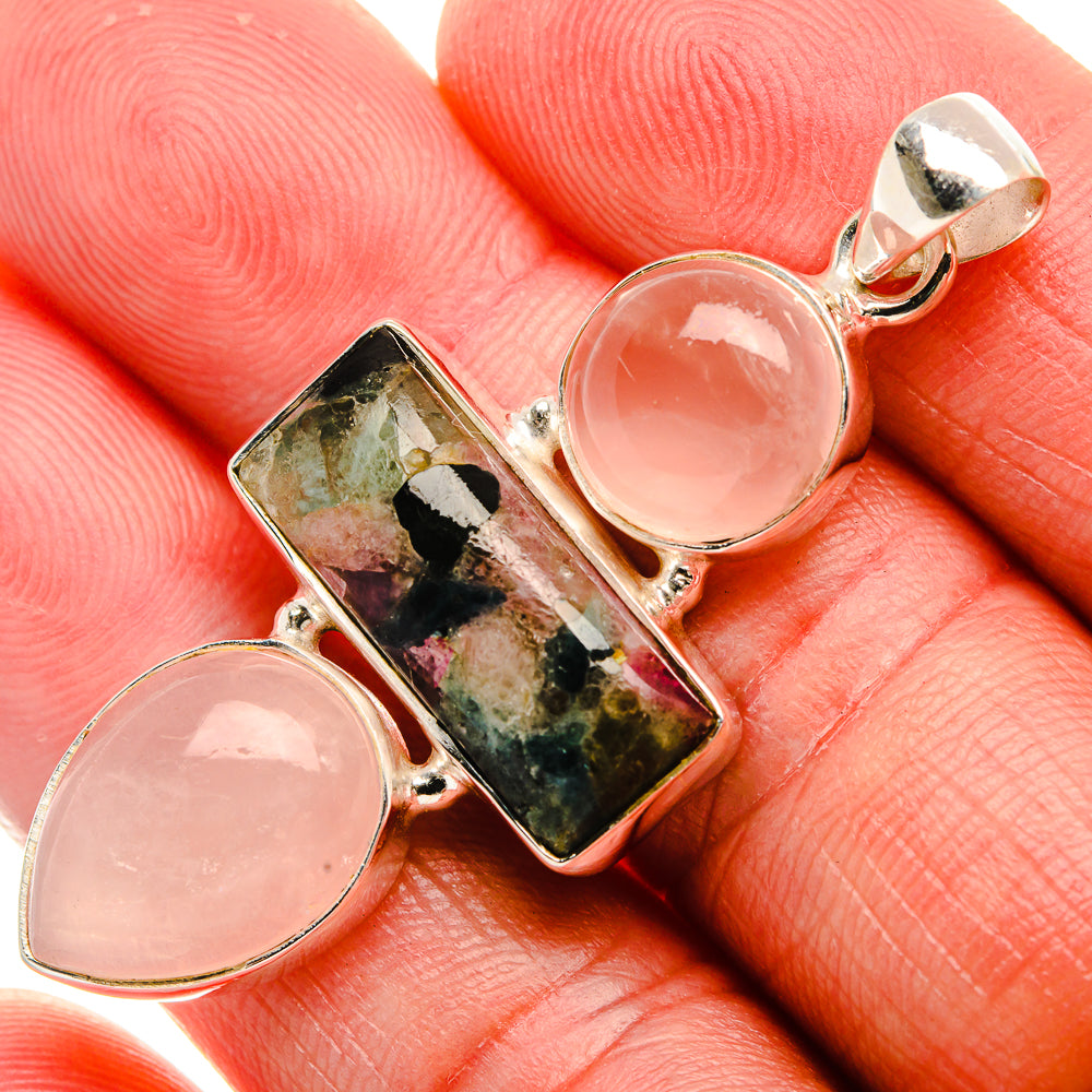 Rose Quartz, Tourmaline Pendant 2" (925 Sterling Silver) PD37942