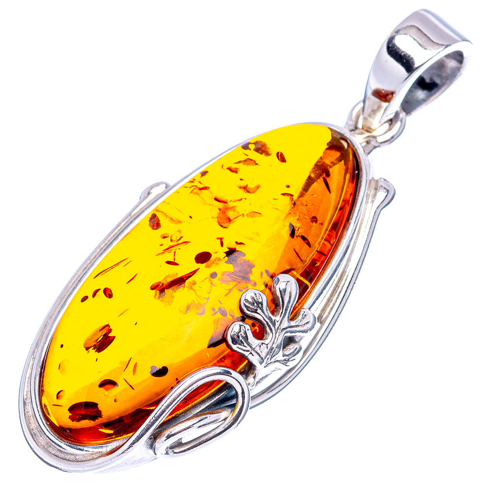 Baltic Amber Leaf Pendant 1 7/8" (.925 Sterling Silver)