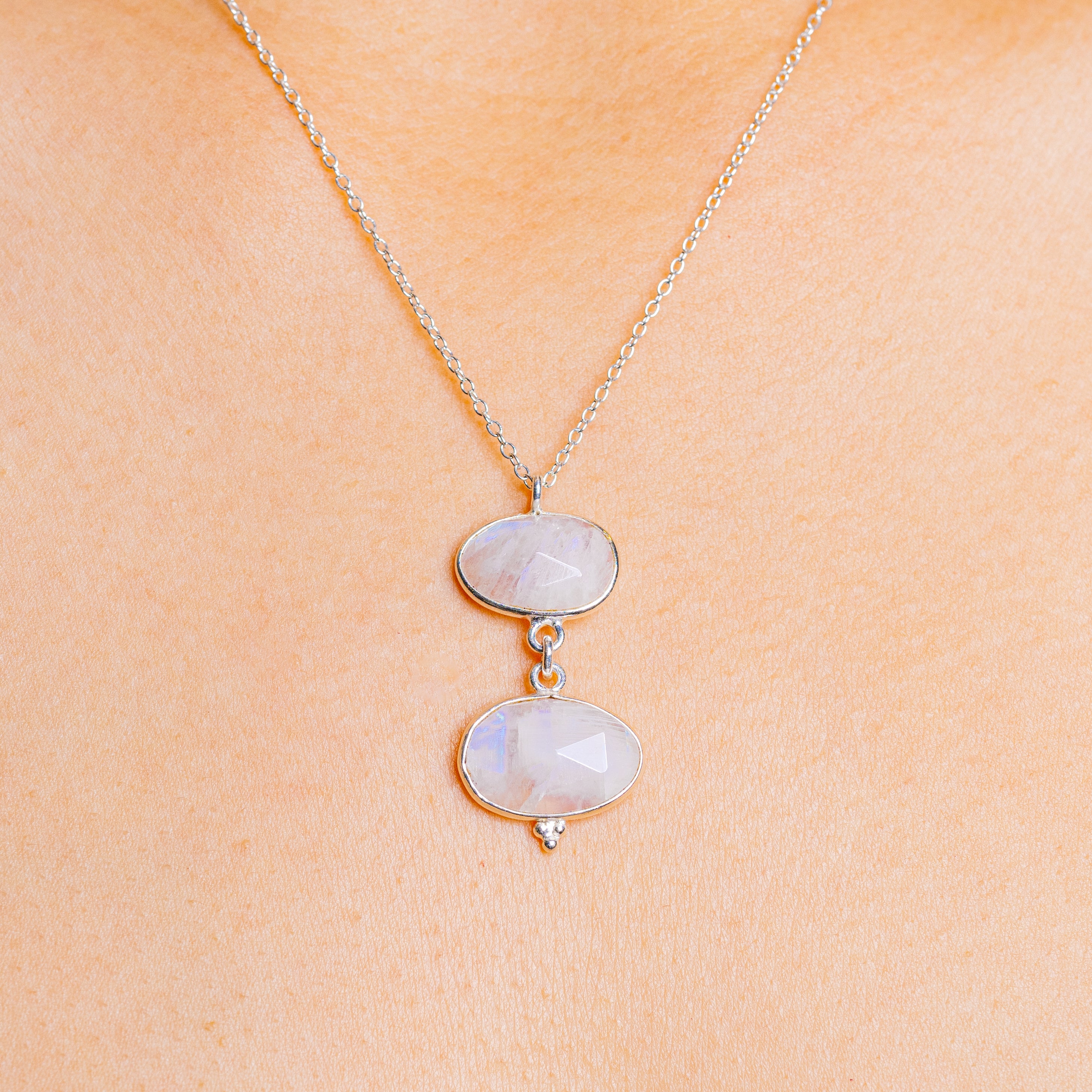 Rainbow Moonstone Necklace 16 to 18" (.925 Sterling Silver)