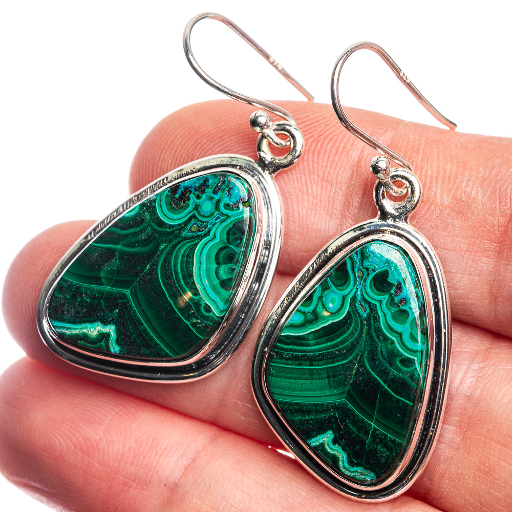 Malachite In Chrysocolla 925 Sterling Silver Earrings 1 5/8"
