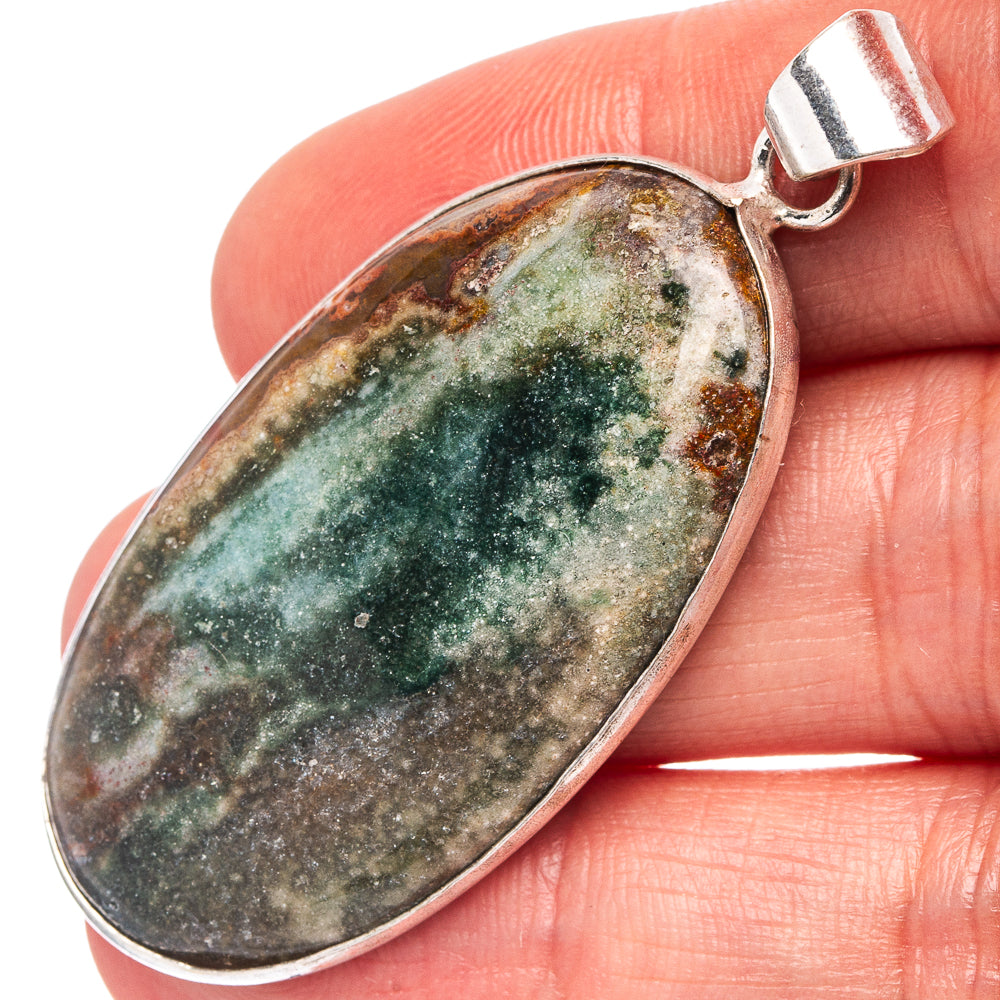 Ocean Jasper Pendant 2 1/8" (Silver Plated)