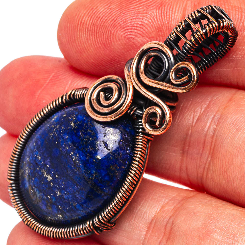 Lapis Lazuli Wire Wrap Pendant 1 7/8" (Oxidized Copper)
