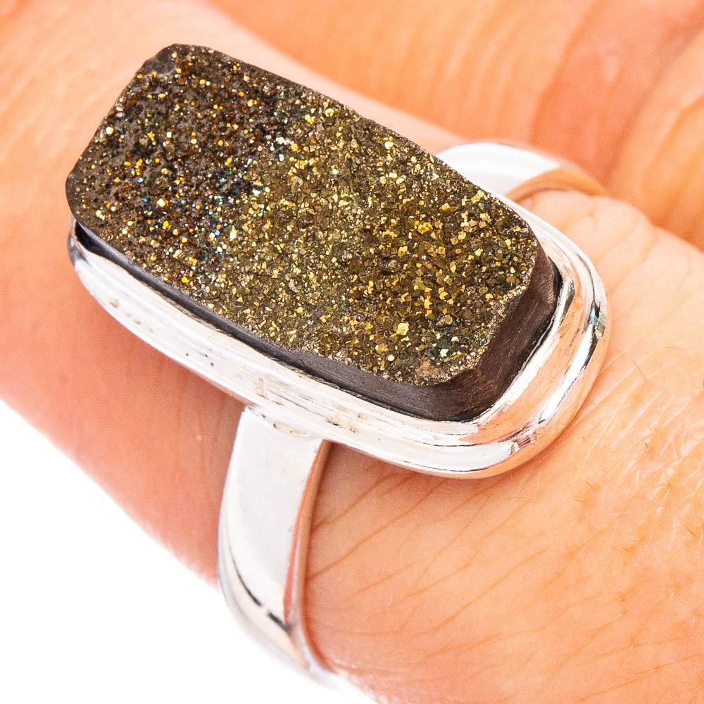 Spectropyrite Druzy Ring Size 8 (.925 Sterling Silver)