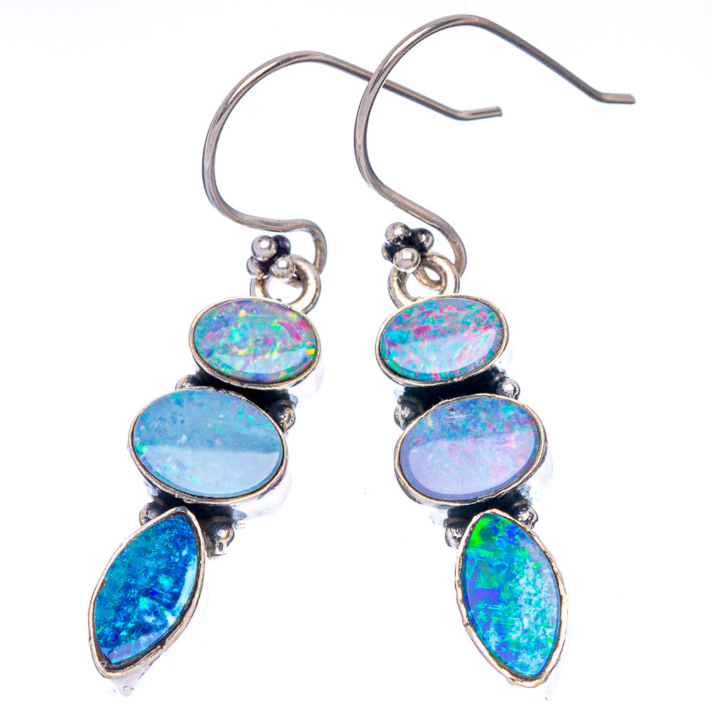 Rare Doublet Opal Earrings 1 5/8" (.925 Sterling Silver)