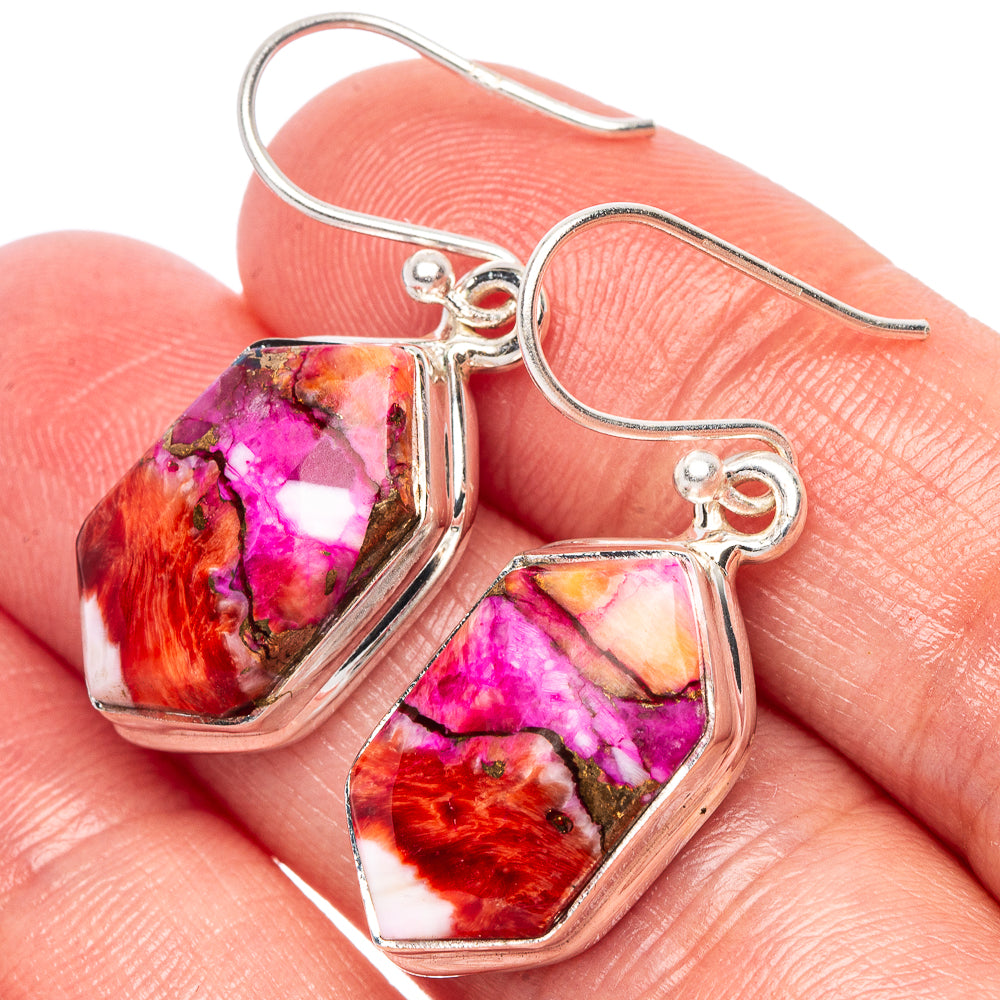 Pink Kingman Dahlia Turquoise Earrings 1 3/8" (925 Sterling Silver) E2406