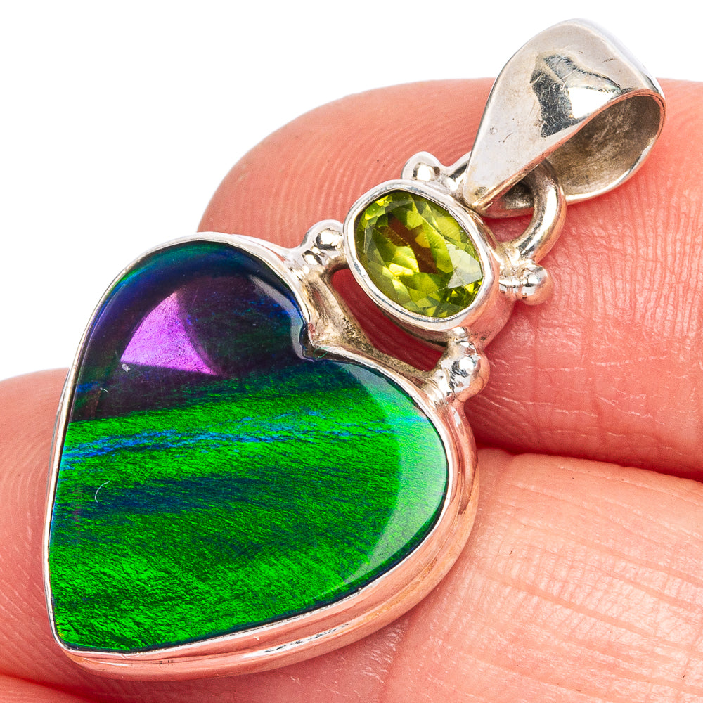 Rare Sterling Opal Heart, Peridot Pendant 1 1/4" (925 Sterling Silver) P40456