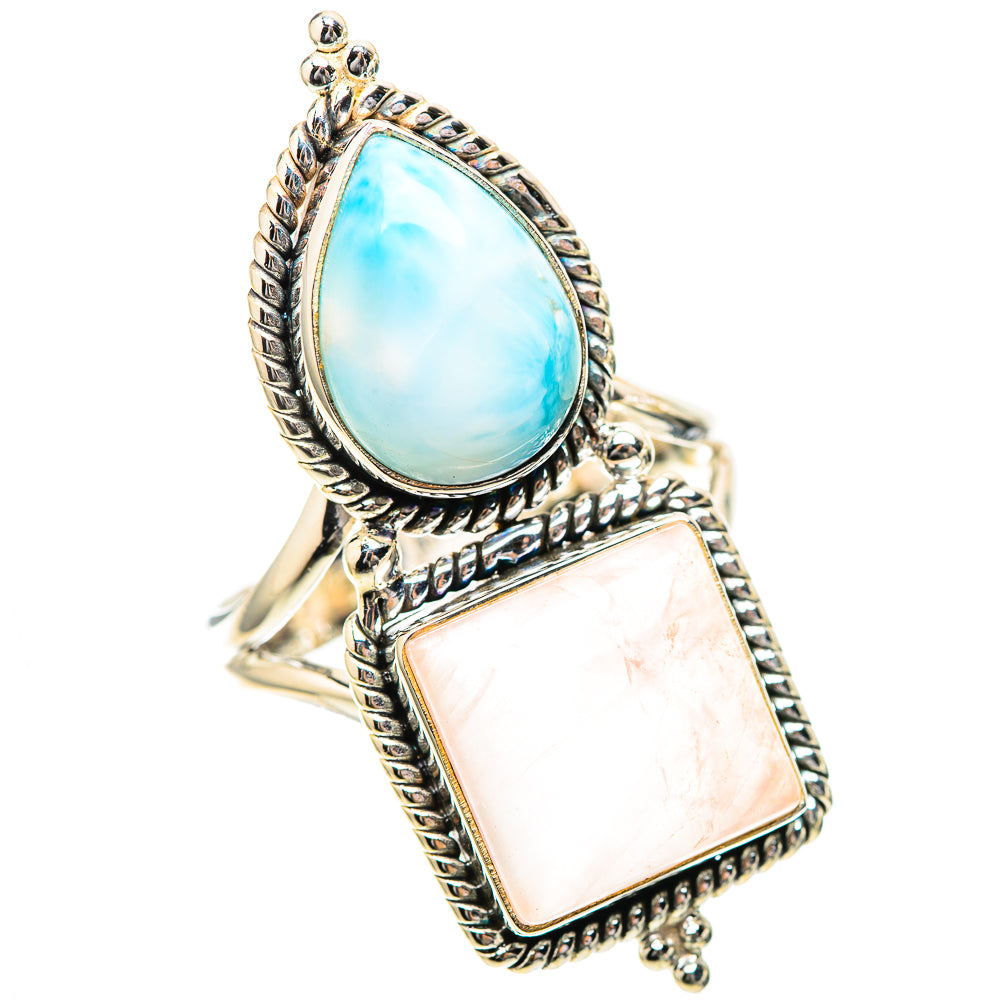 Large Rose Quartz, Larimar Ring Size 9.75 (925 Sterling Silver) RING139282