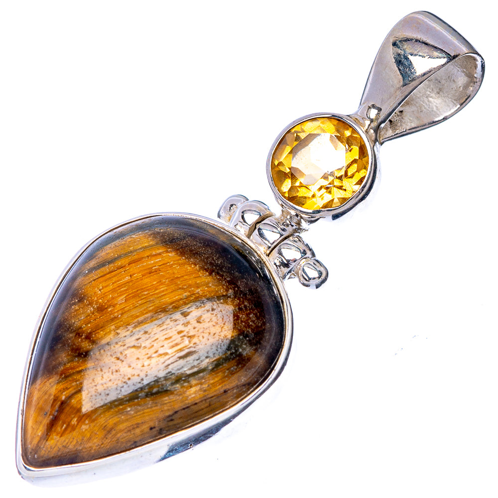 Tiger Eye, Citrine Pendant 1 1/2" (925 Sterling Silver) P41040