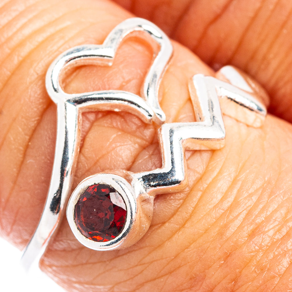 Garnet Heart Dainty Ring Size 8 Adjustable (.925 Sterling Silver)