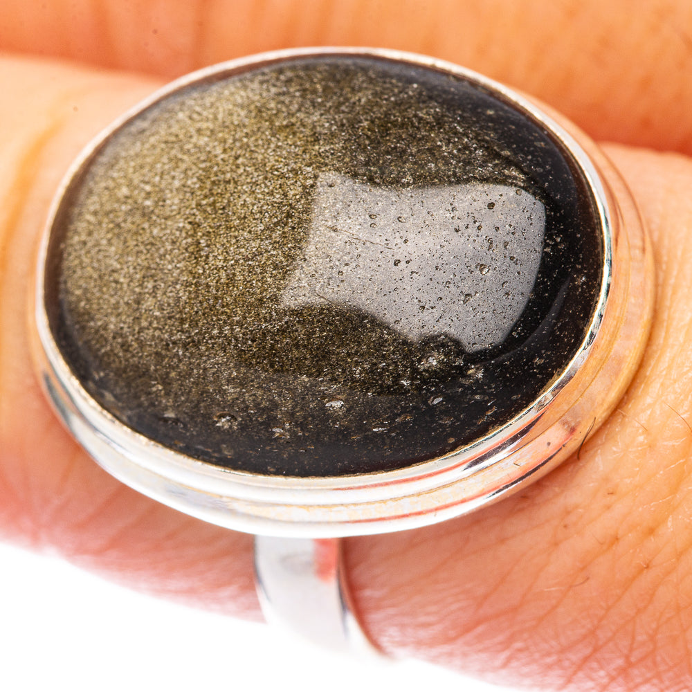 Golden Sheen Obsidian Ring Size 8.25 (925 Sterling Silver) R1621