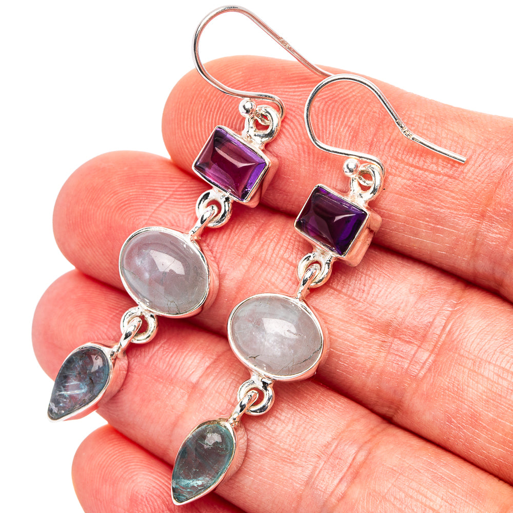 Premium Aquamarine, Amethyst Earrings 2" (.925 Sterling Silver)