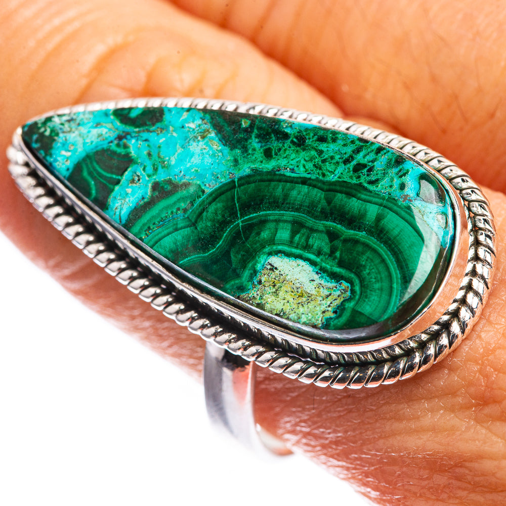 Large Malachite In Chrysocolla 925 Sterling Silver Ring Size 10