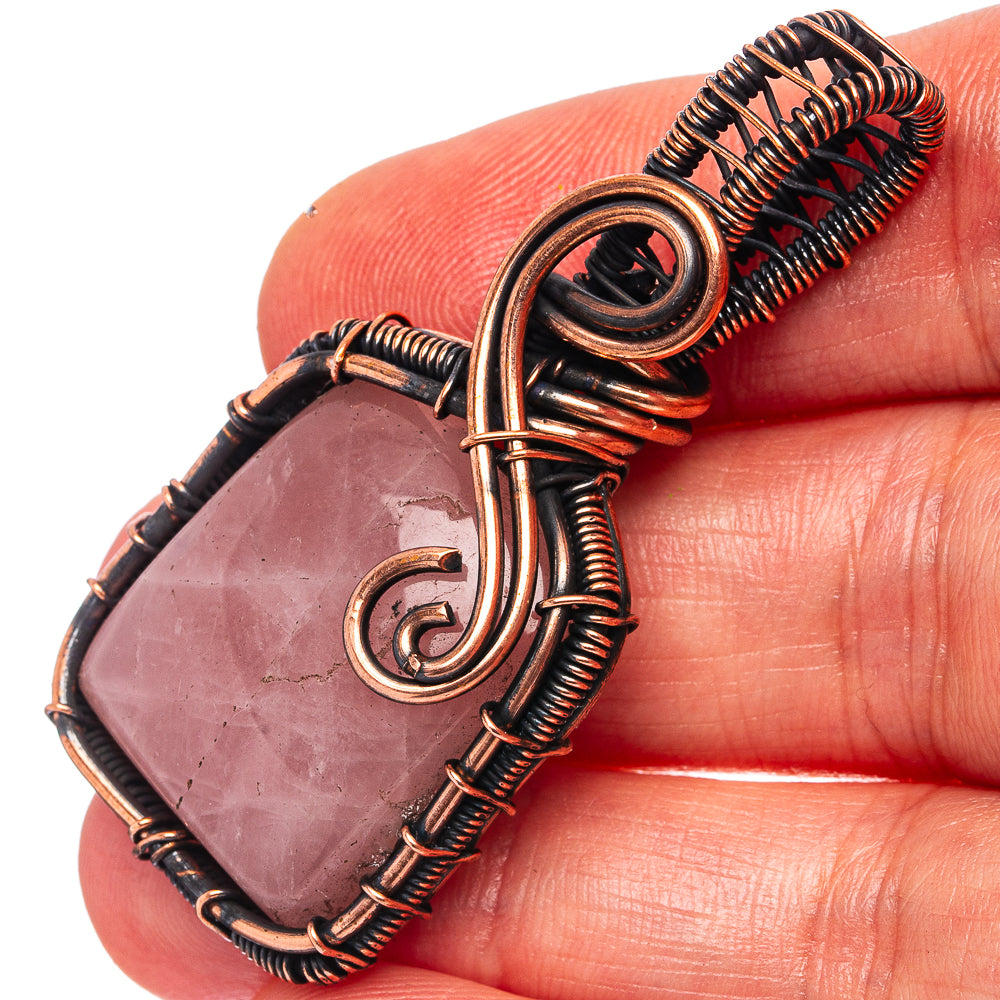 Rose Quartz Wire Wrap Pendant 2" (Oxidized Copper)