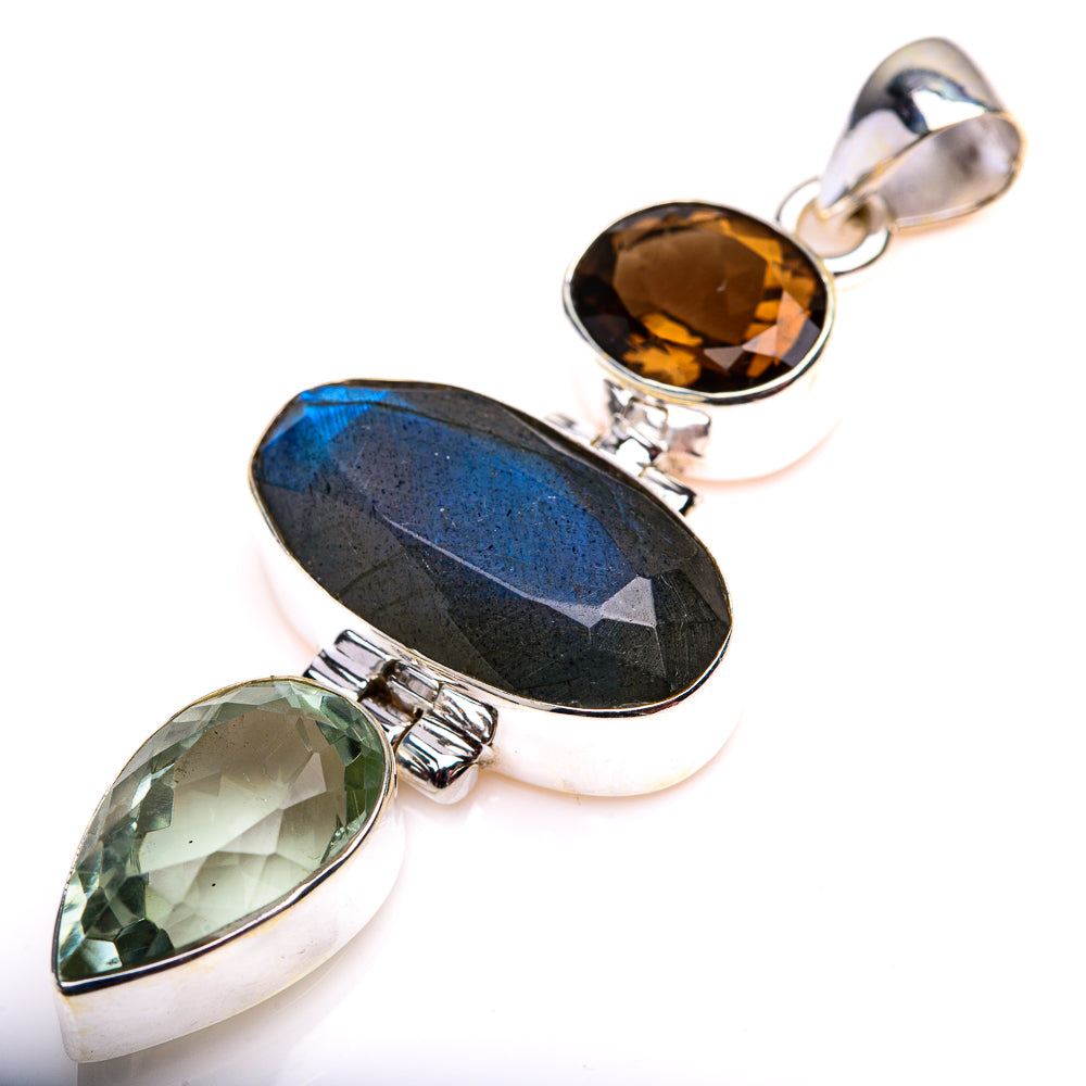 Labradorite, Green Amethyst, Smoky Quartz Pendant 2 1/4" (925 Sterling Silver) PD38577