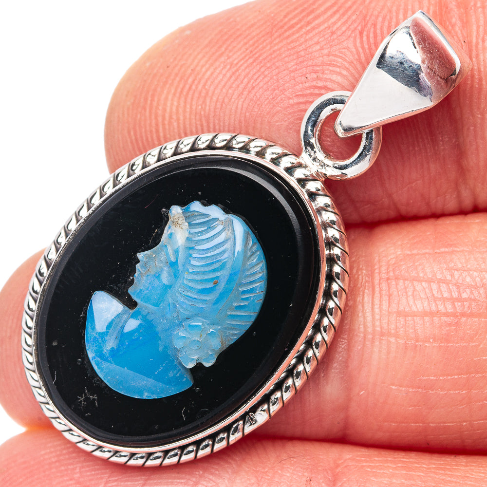 Lady Face Opal Cameo 925 Sterling Silver Pendant 1 3/8" (925 Sterling Silver) P42662