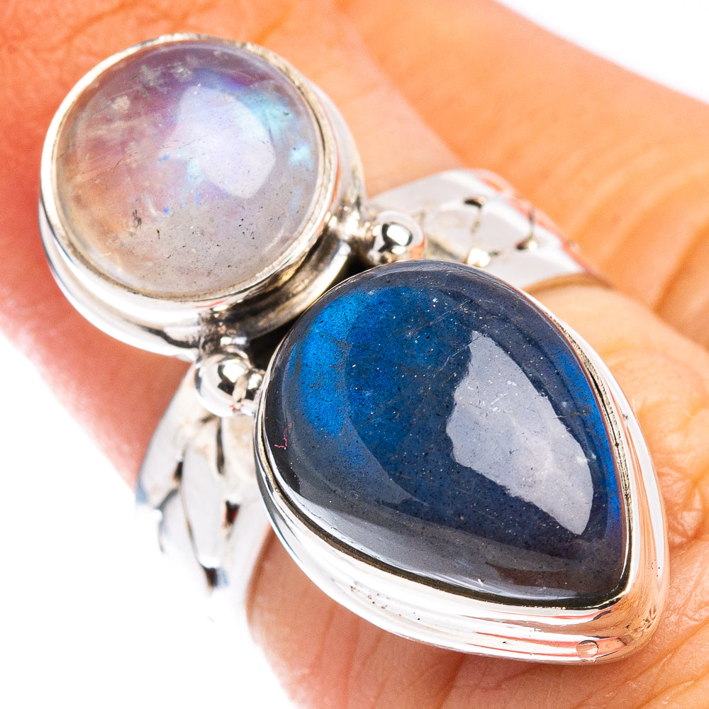 Labradorite, Rainbow Moonstone Ring Size 4.75 (.925 Sterling Silver)