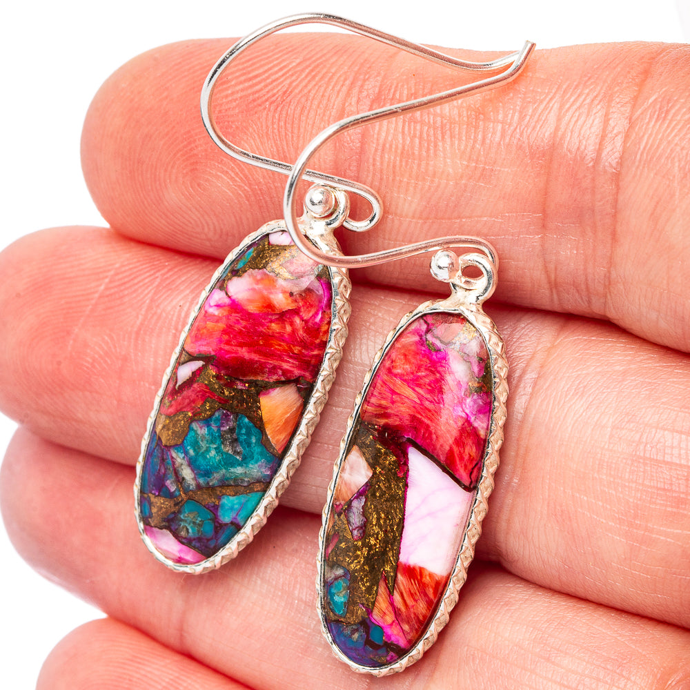 Pink Dahlia Mohave Turquoise Earrings 1 5/8" (.925 Sterling Silver)