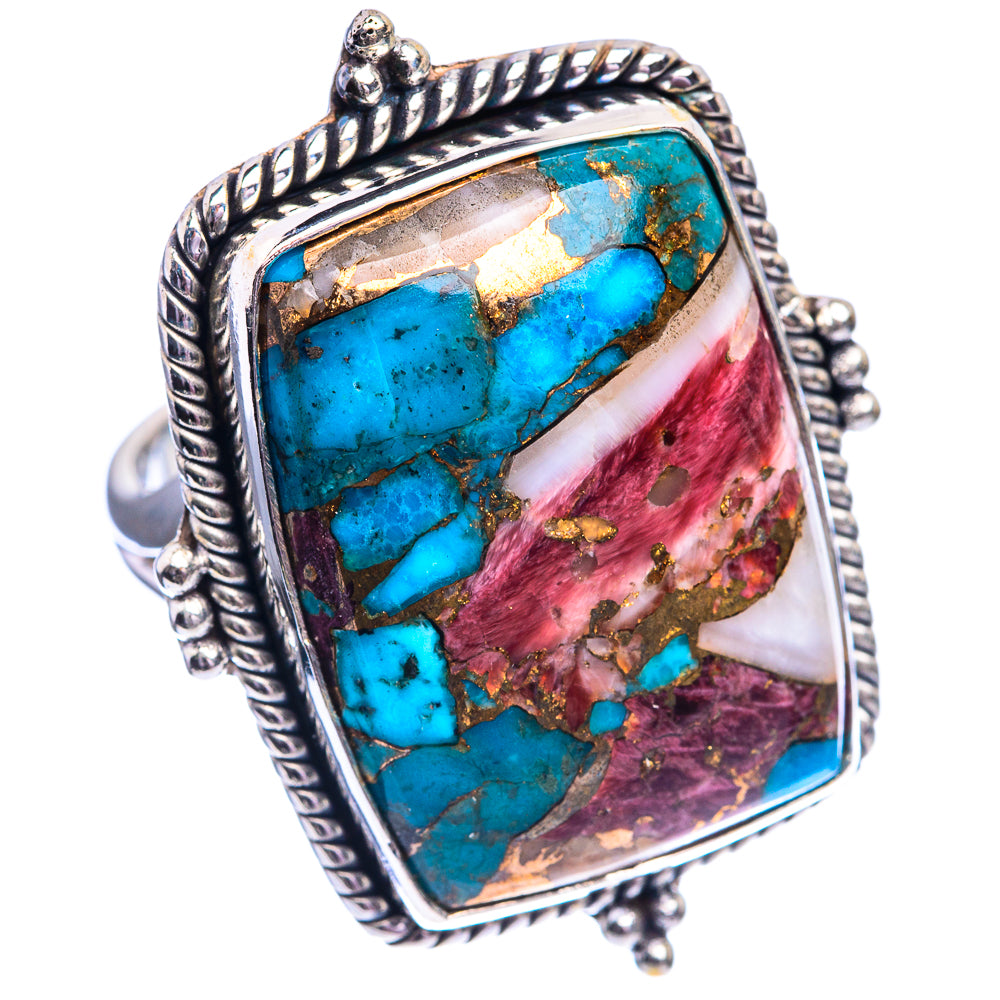 Huge Kingman Pink Dahlia Turquoise Ring Size 10.75 (925 Sterling Silver) R142353