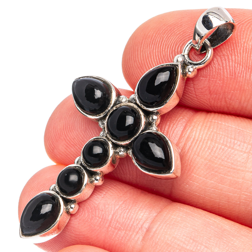 Dainty Black Onyx Cross Pendant 1 3/4" (925 Sterling Silver) P45258