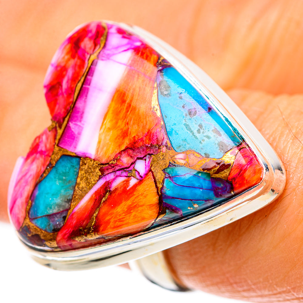 Large Kingman Pink Dahlia Turquoise 925 Sterling Silver Ring Size 6.75 (925 Sterling Silver) RING139516