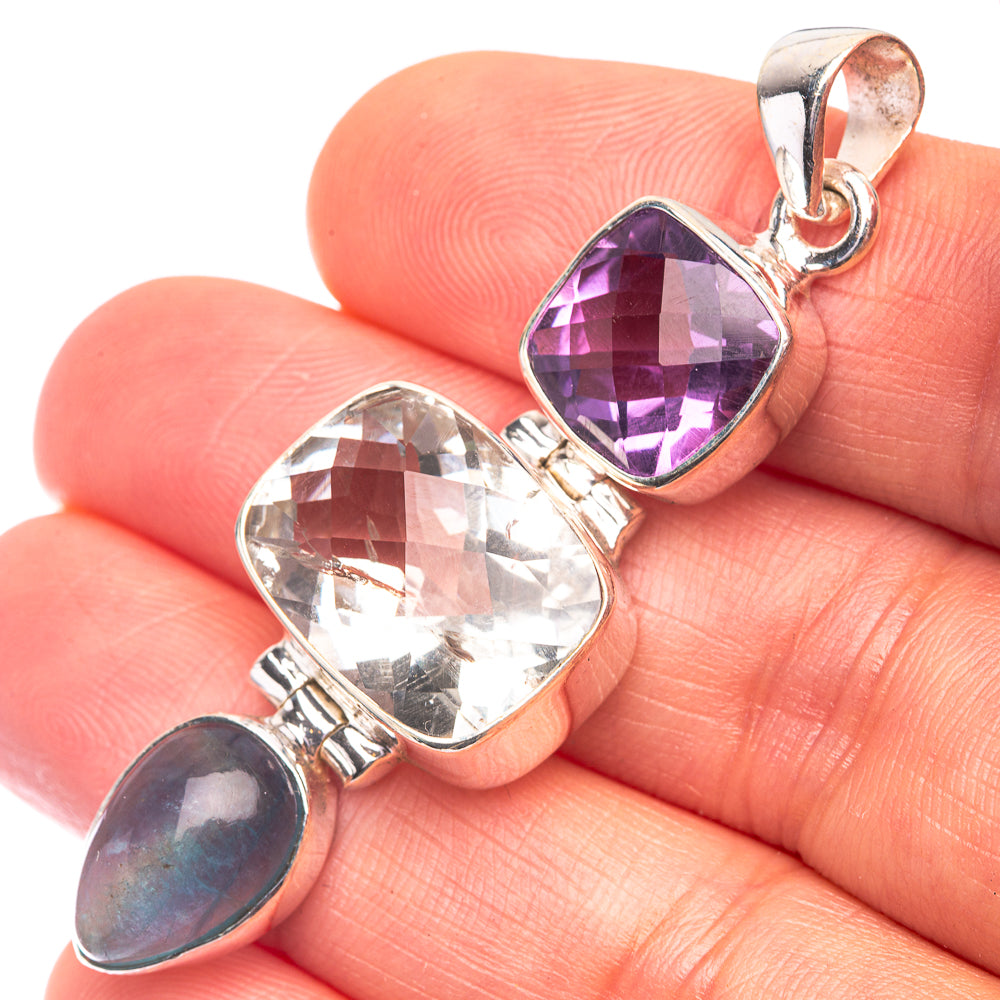 White Quartz, Amethyst, Blue Fluorite Pendant 2 1/8" (925 Sterling Silver) P38702