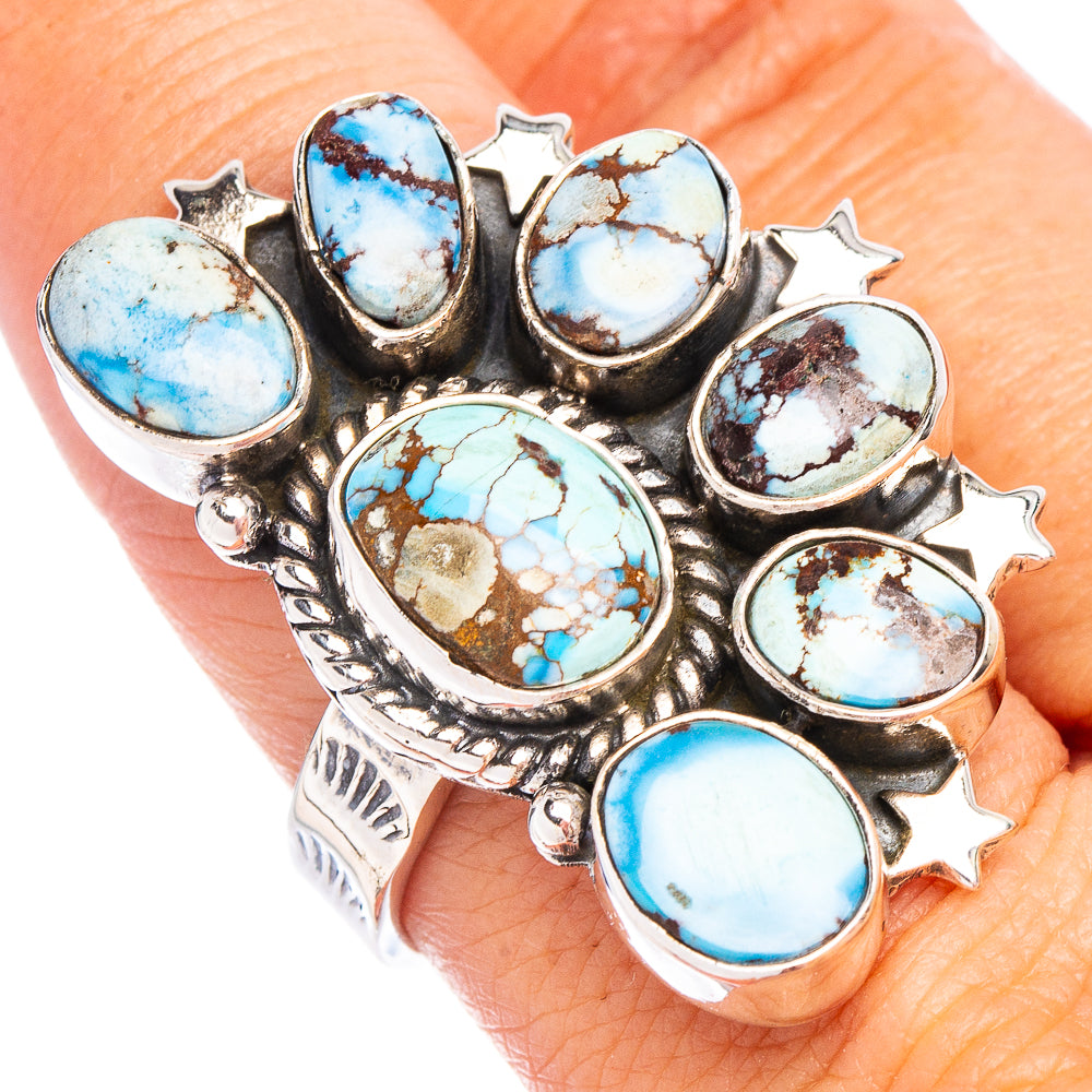 Golden Hills Turquoise Native Style Ring Size 8 Adjustable (.925 Sterling Silver) Exclusive