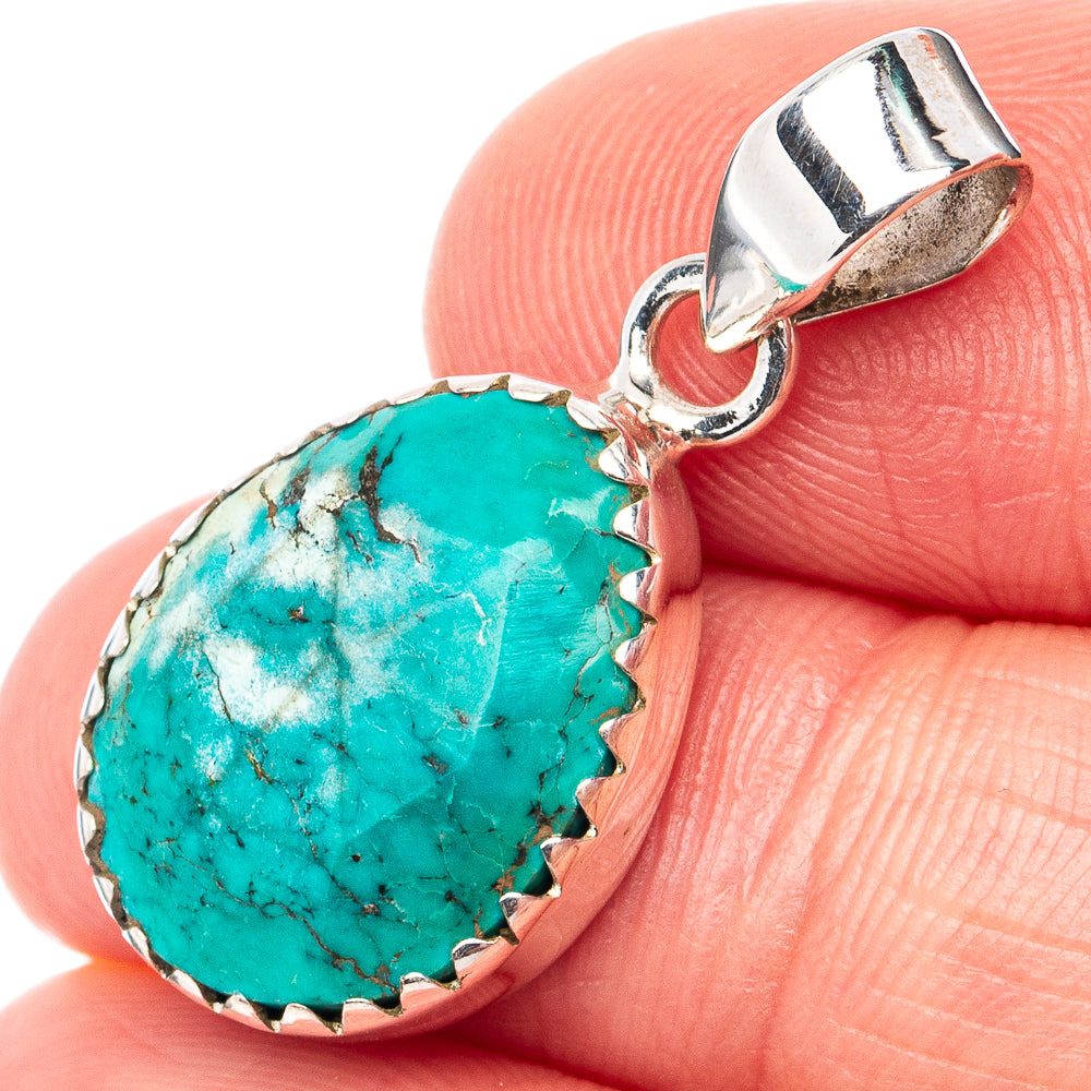 Rare Kingman Turquoise Pendant 1 1/8" (.925 Sterling Silver)