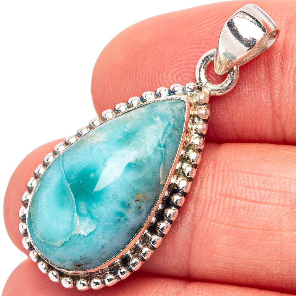 Rare Larimar Pendant 1 1/2" (.925 Sterling Silver)