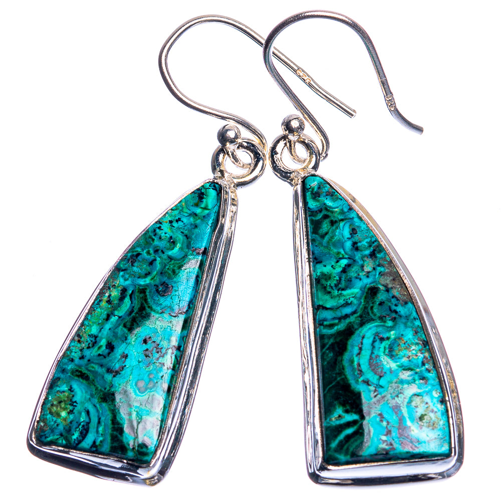 Malachite In Chrysocolla 925 Sterling Silver Earrings 1 5/8"