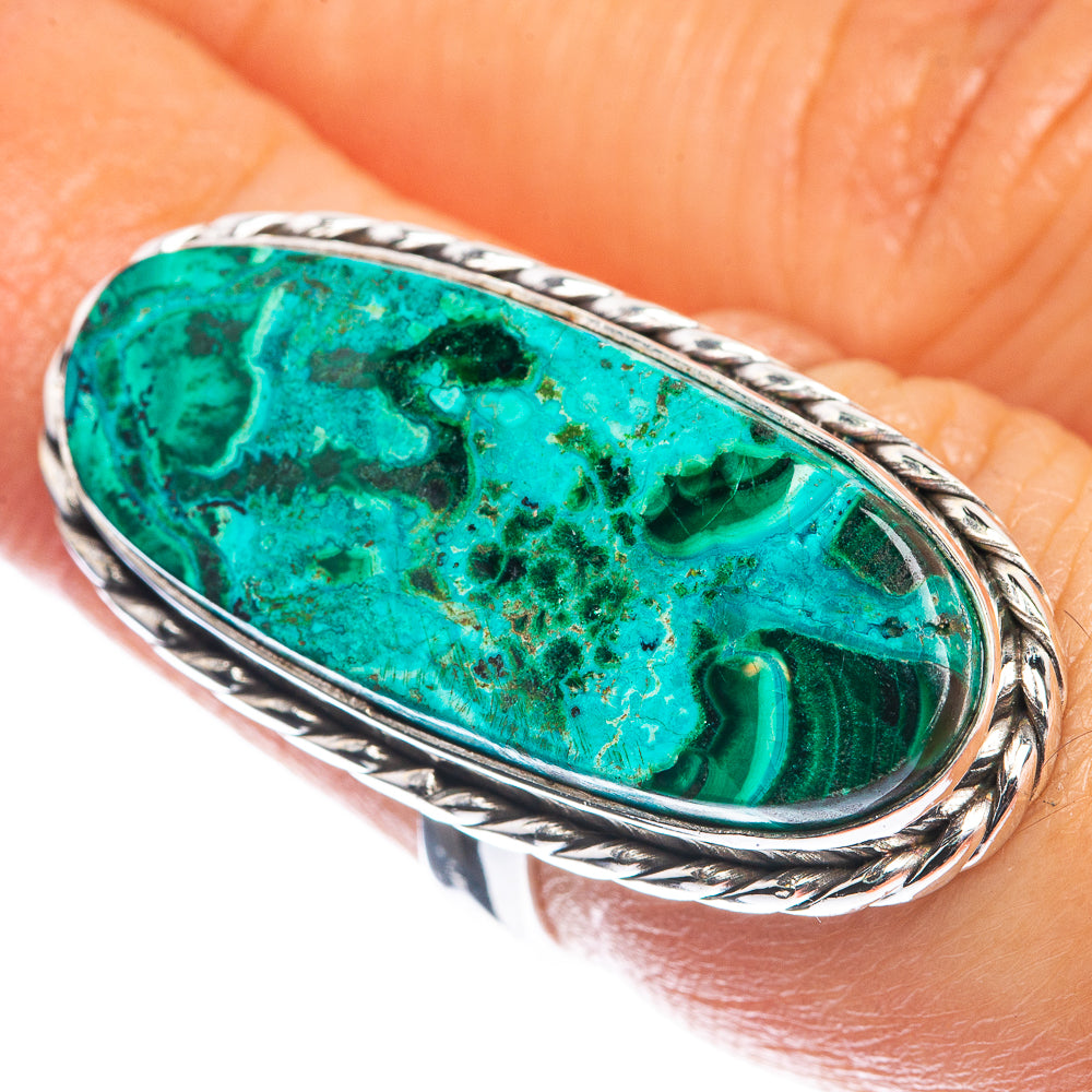 Large Malachite In Chrysocolla 925 Sterling Silver Ring Size 6