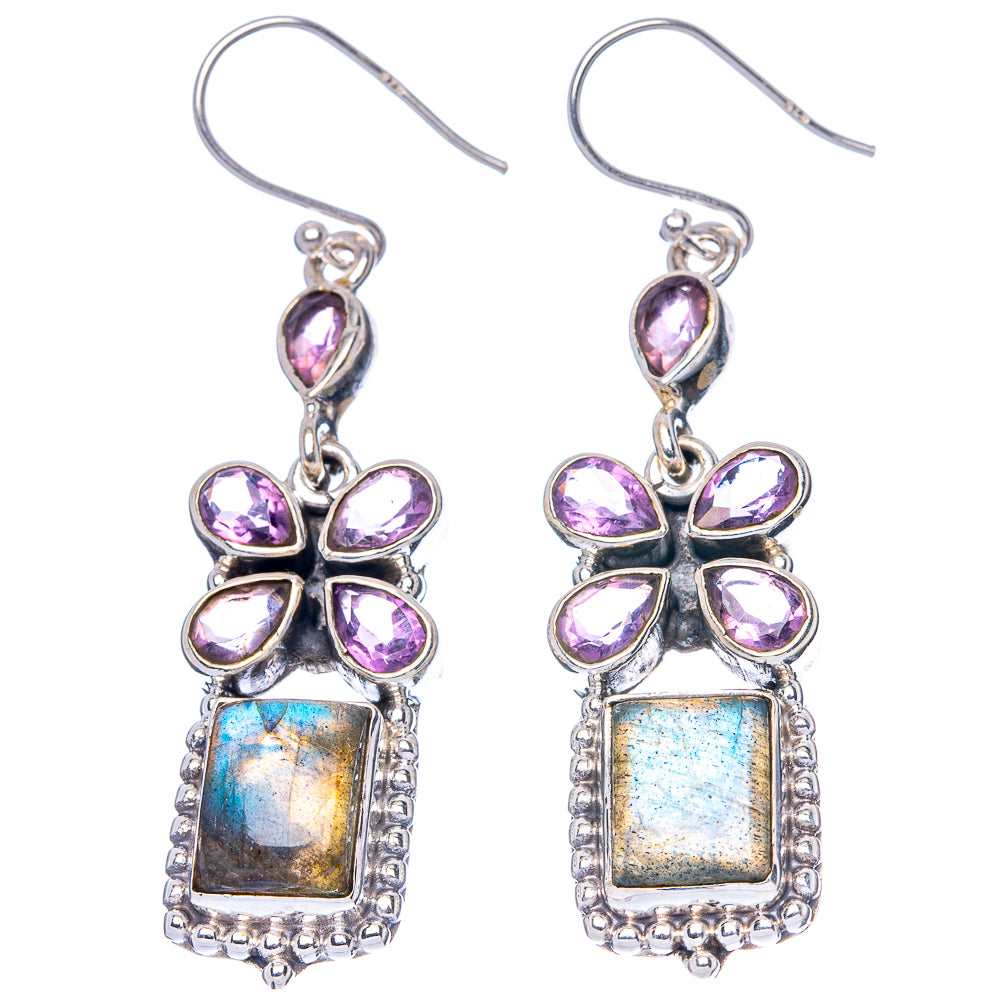 Premium Labradorite, Amethyst Earrings 2 1/8" (925 Sterling Silver) E1583