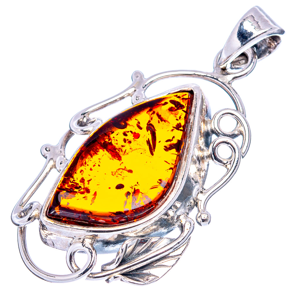 Baltic Amber Leaf Pendant 1 5/8" (.925 Sterling Silver)