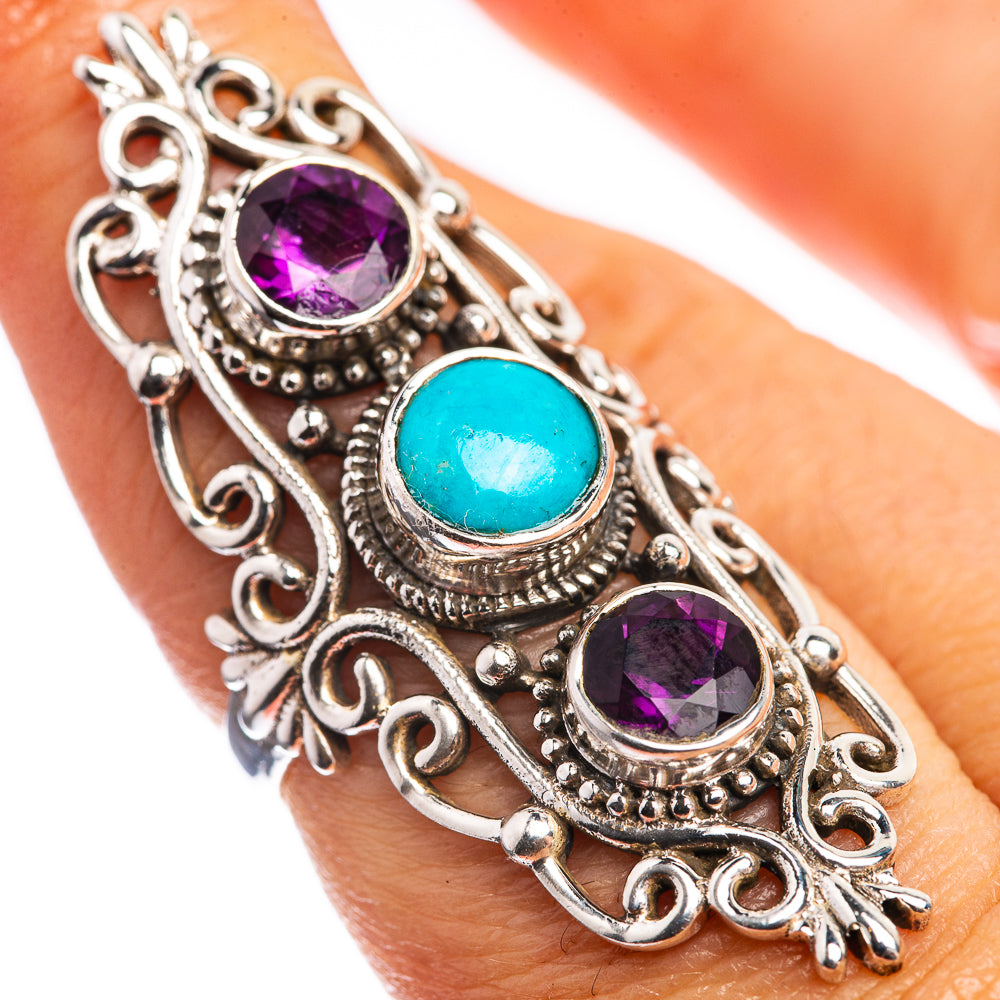 Large Sleeping Beauty Turquoise, Amethyst 925 Sterling Silver Ring Size 6.75