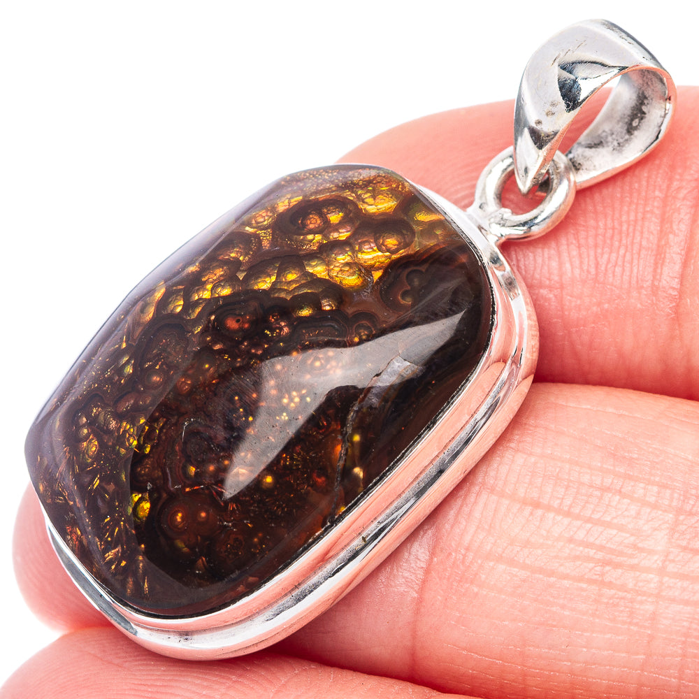 Rare Mexican Fire Agate Pendant 1 1/2" (925 Sterling Silver) P41126
