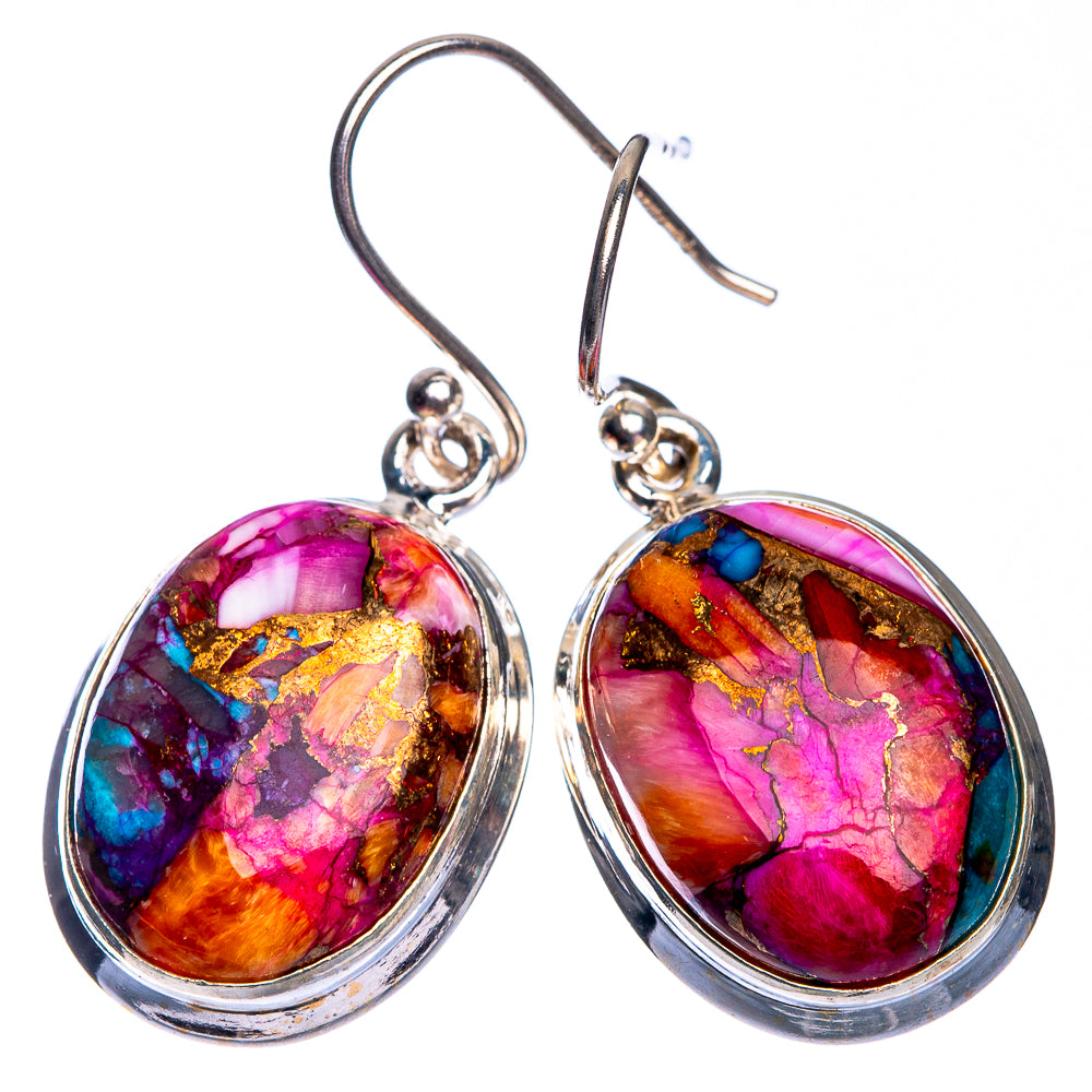 Kingman Pink Dahlia Turquoise Earrings 1 3/8" (925 Sterling Silver) E432648