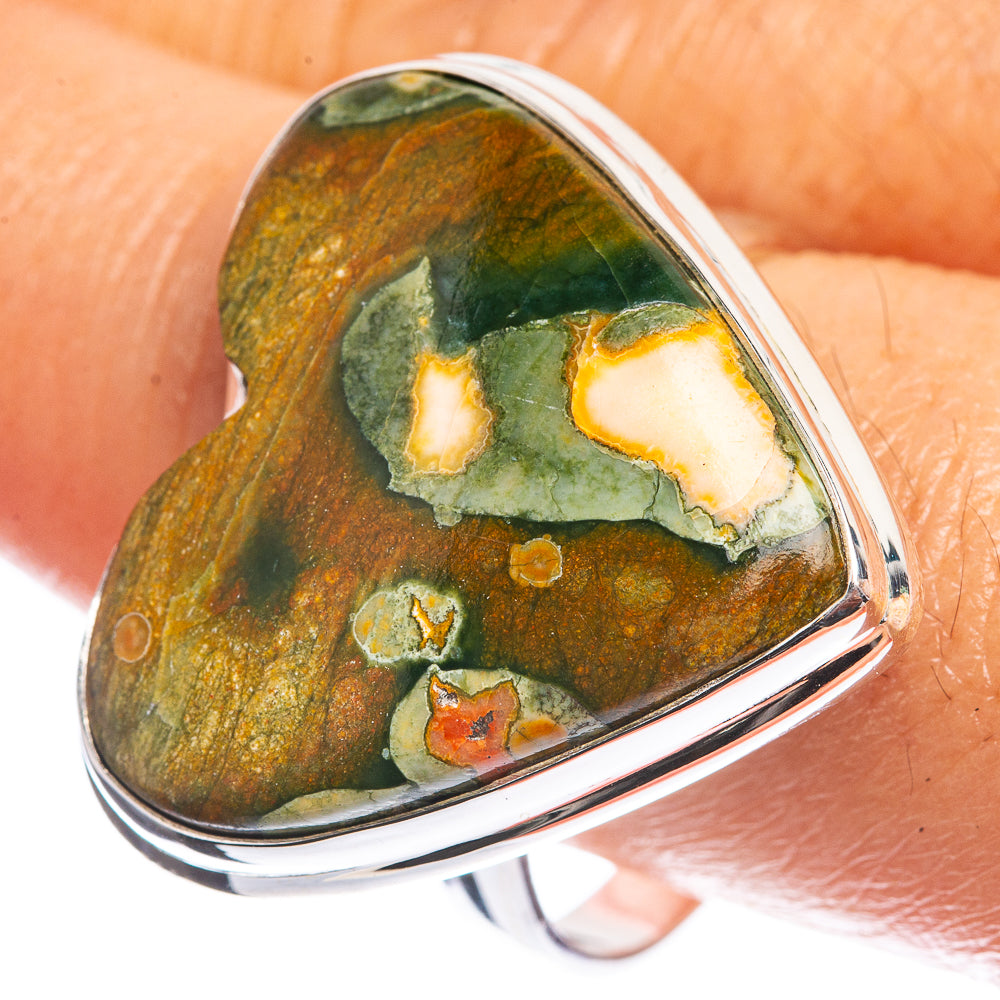 Large Ocean Jasper 925 Sterling Silver Ring Size 10.75