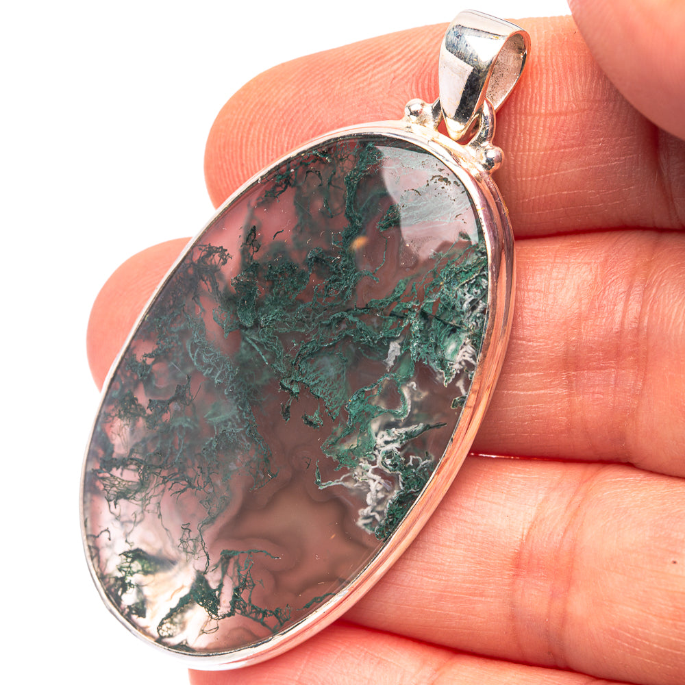 Green Moss Agate 925 Sterling Silver Pendant 2 1/8" (925 Sterling Silver) PD38623